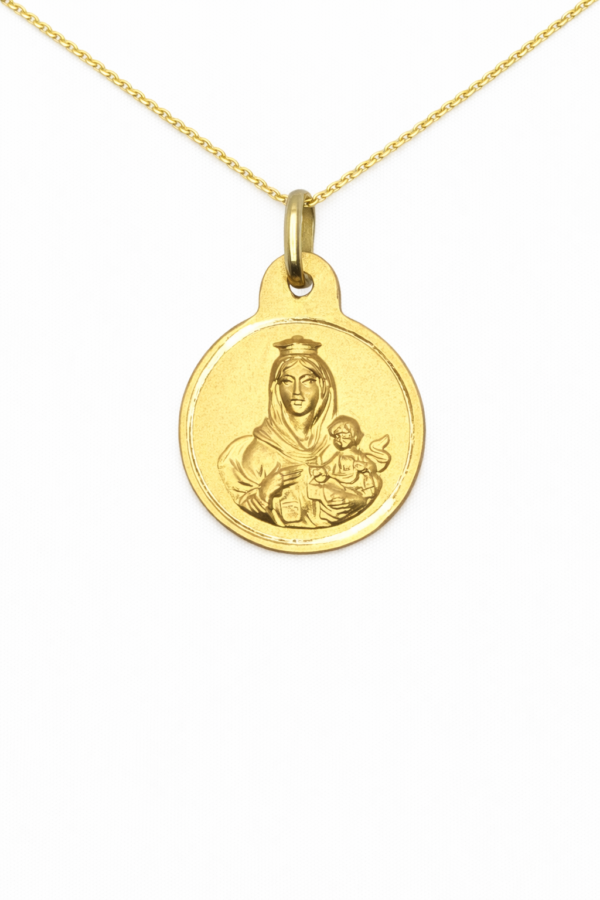 Medalla-Escapulario-Virgen-Carmen-Sagrado-Corazon-Redondo-filo-rebajado-13mm-con-cadena-Oro
