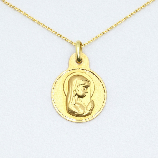 Medalla-Virgen-Nina-Velo-15mm-Oro-Filo-Rebajado-con-cadena